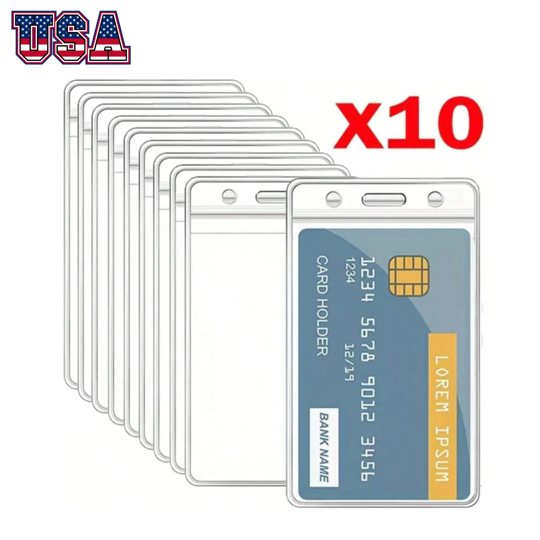 ID Card Badge Holder Vertical Clear soft Plastic Waterproof Business Case 10 Pcs