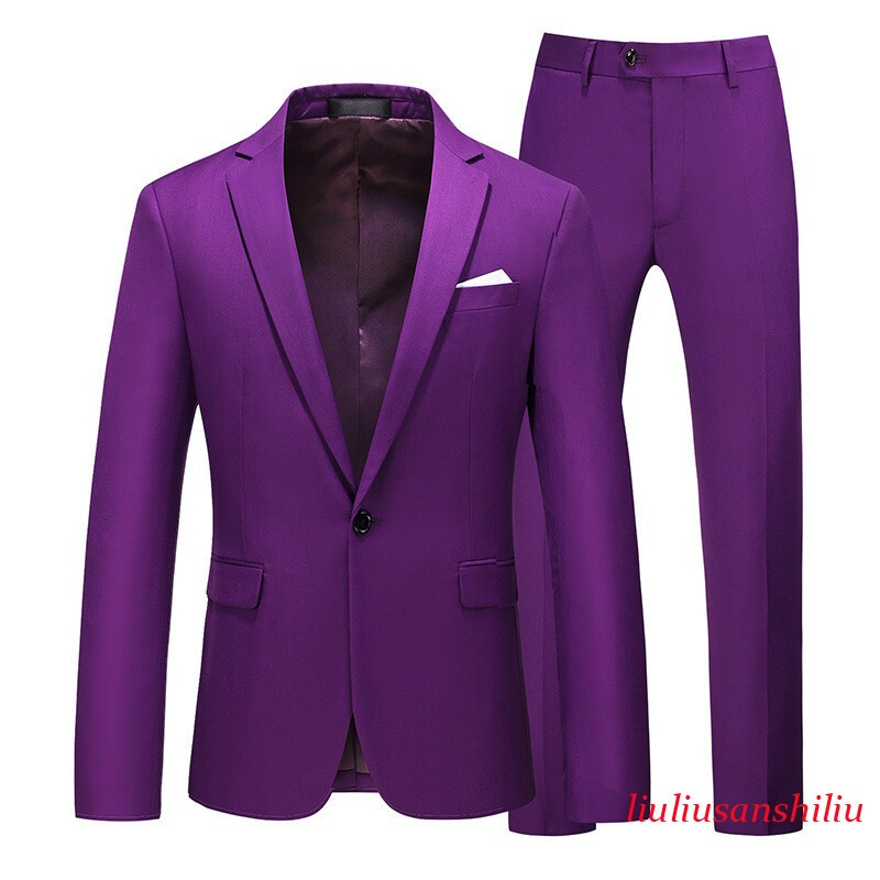 Men’s One Button Formal Suits 2pcs Blazer Jacket Pants Slim Party Grooms Wedding