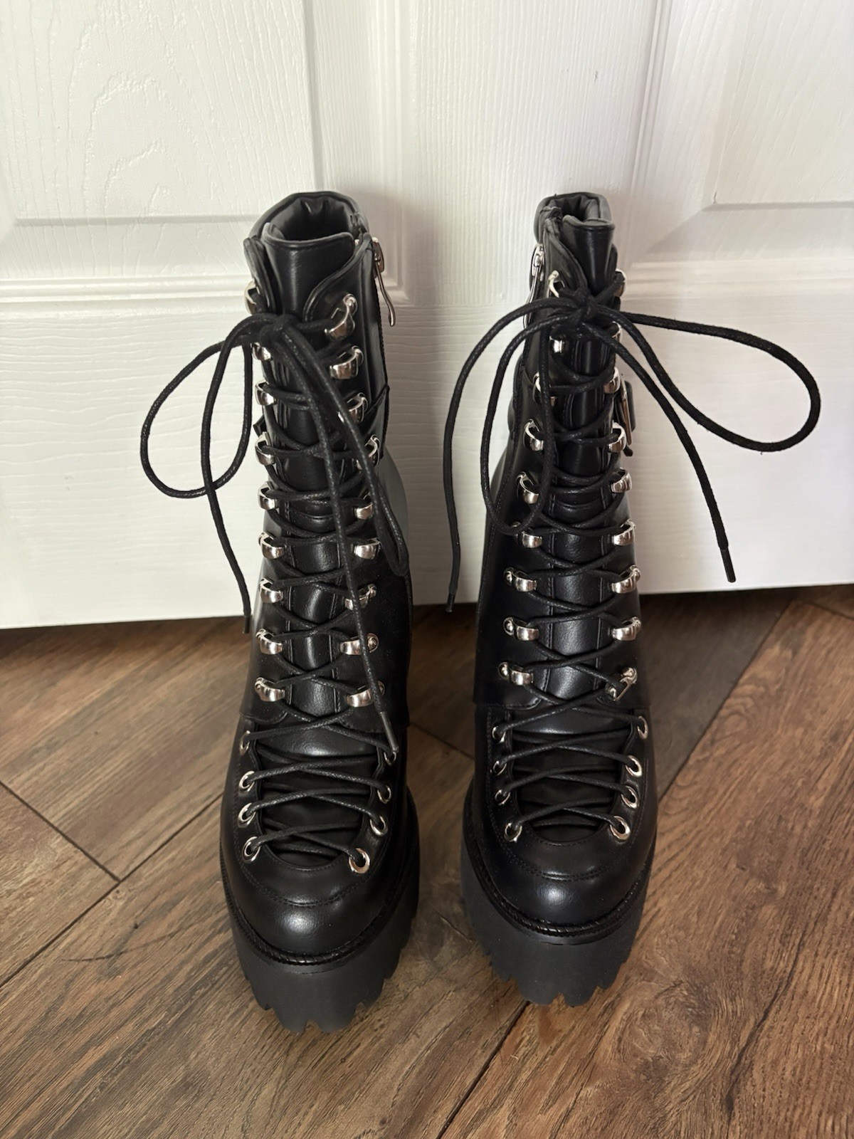 Black Platform Boots Sz 8 Corset Style Open Laces Goth Cyber Club Comfortable