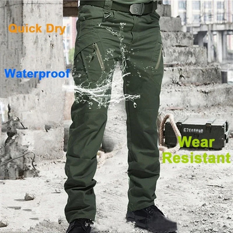 Waterproof, wear-resistant polyester cargo pants — zipper fly, midweight, travel