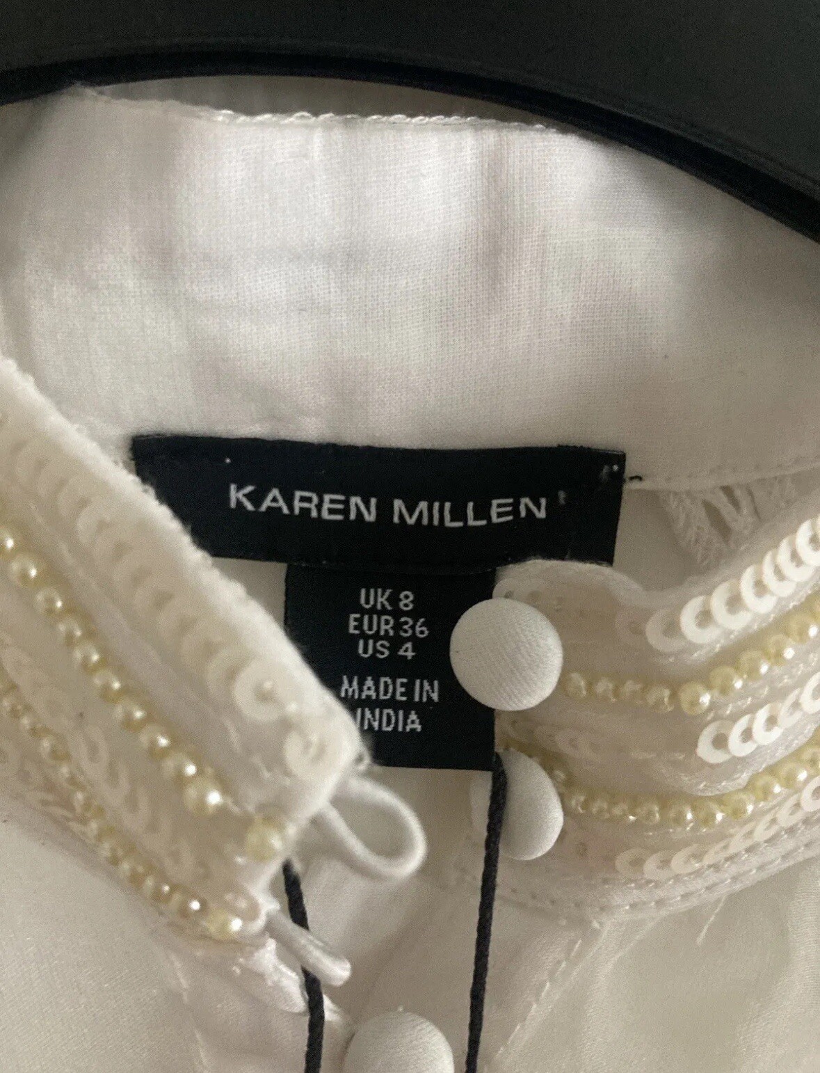 £229 Karen Millen Organdie Applique Balloon Sleeve Blouse UK 8 Black White