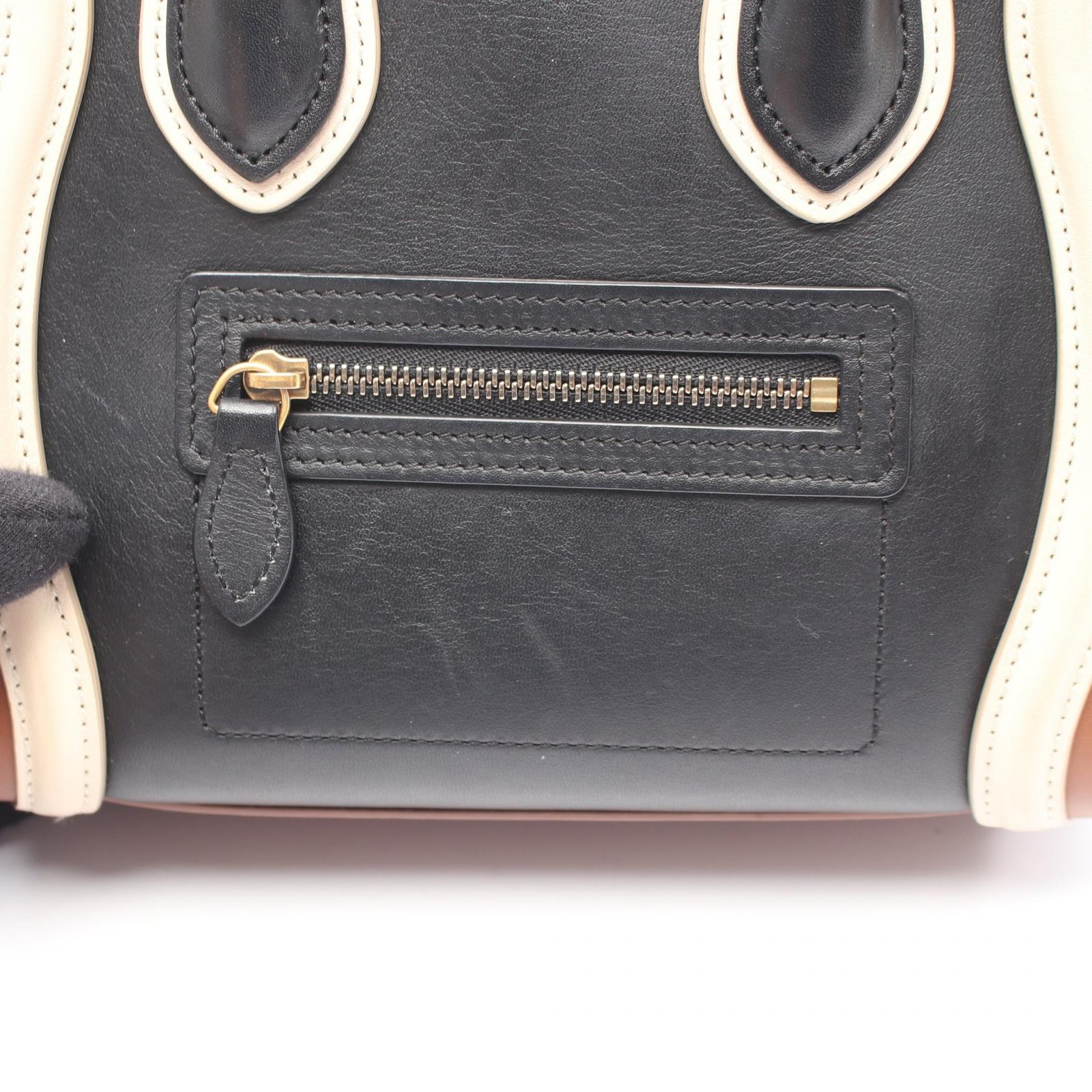 CELINE Luggage Nano Shopper Shoulder Crossbody Handbag leather Black Brown Used