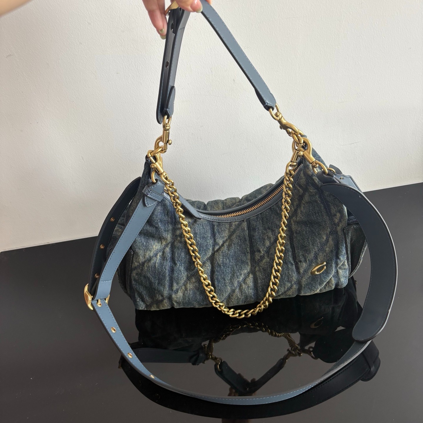 Coach Pocket Juliet Bag 30 In Regenerative Cotton Denim with Quilting CDZ72