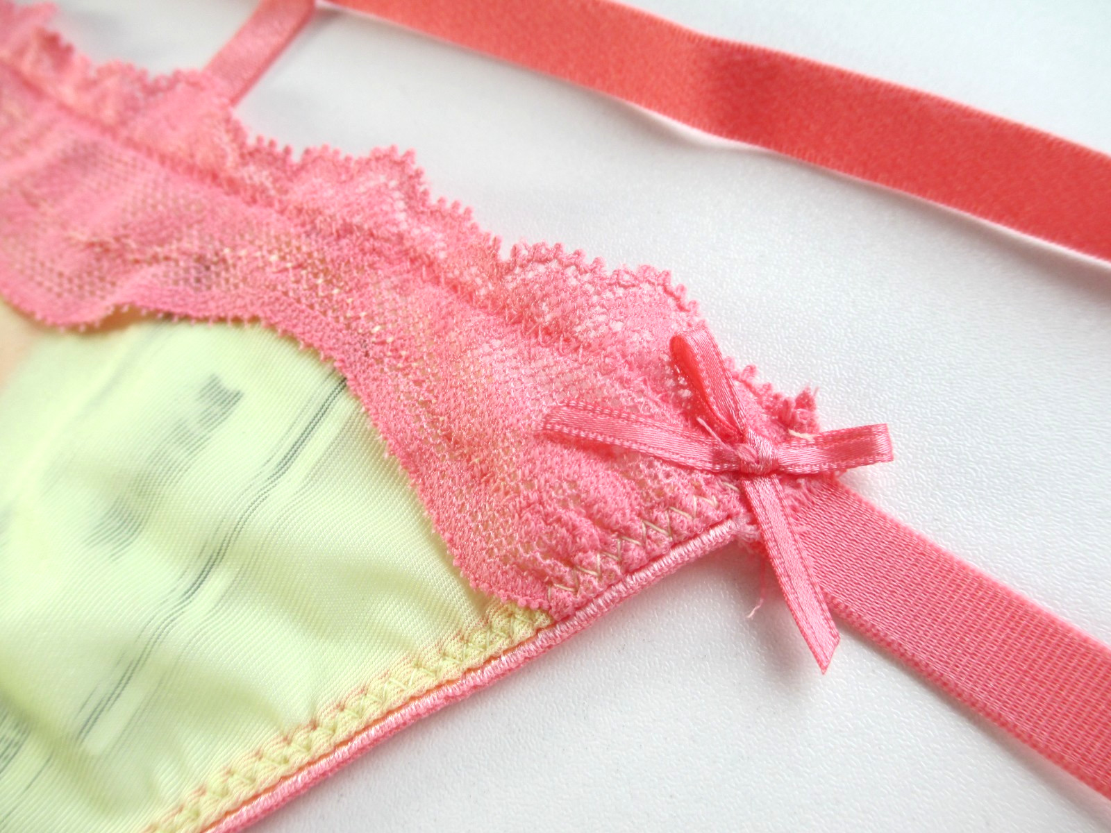 VICTORIA’S SECRET PINK V-String Thong Panty S M L XL Yellow Mesh Pink Lace Trim