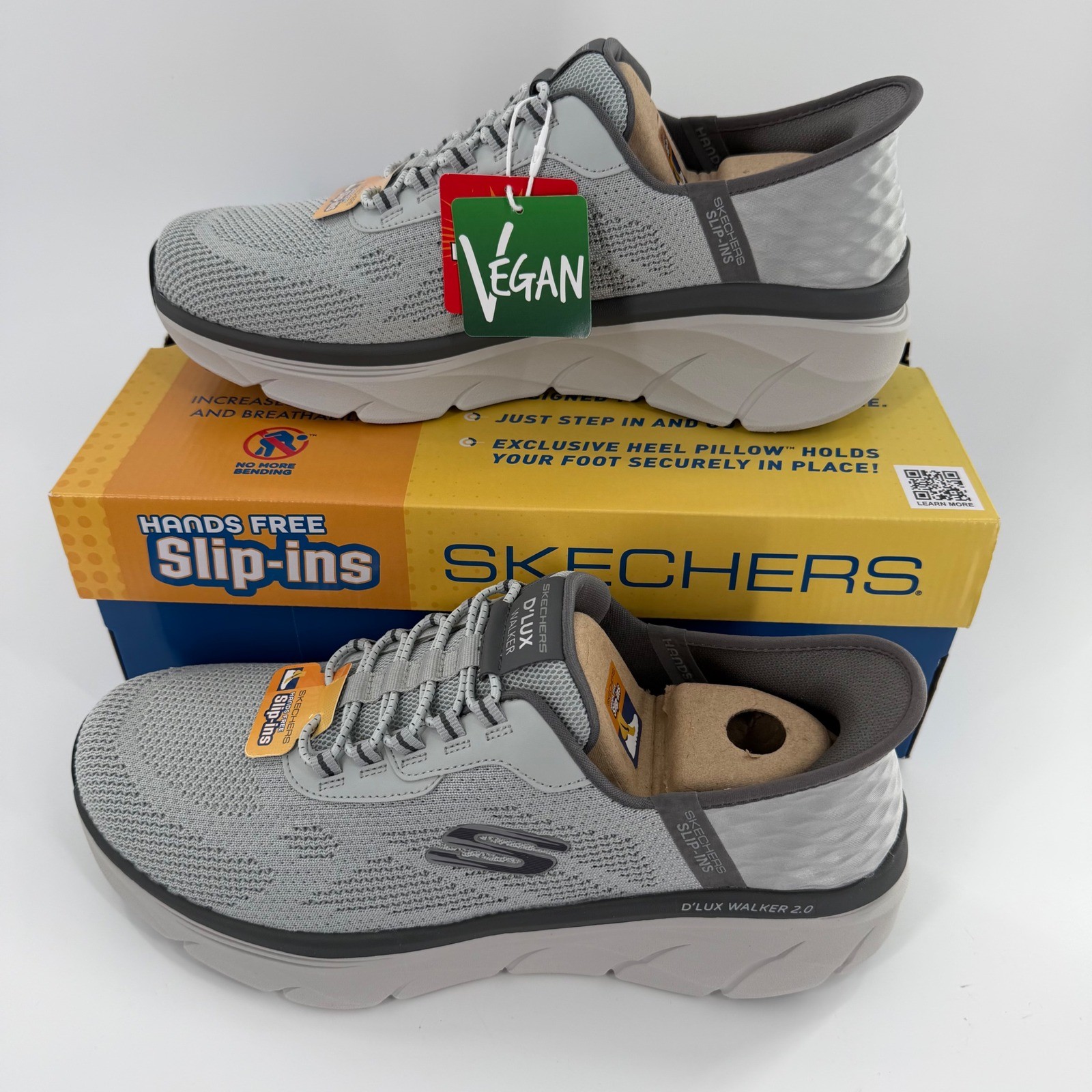 Skechers Mens Slip-ins D’Lux Walker 2.0 Grey Sneakers 232502WW Extra Wide 4E