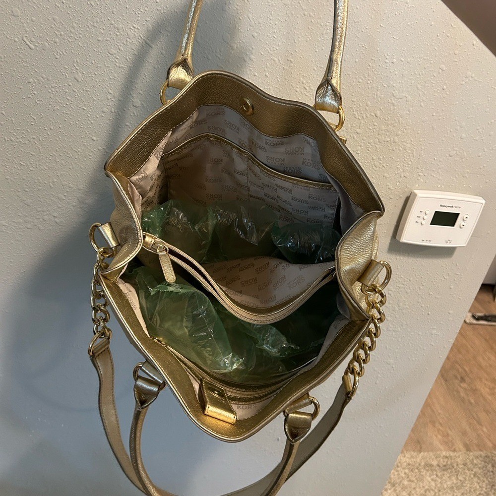 Michael Kors Hamilton Gold Leather Handbag