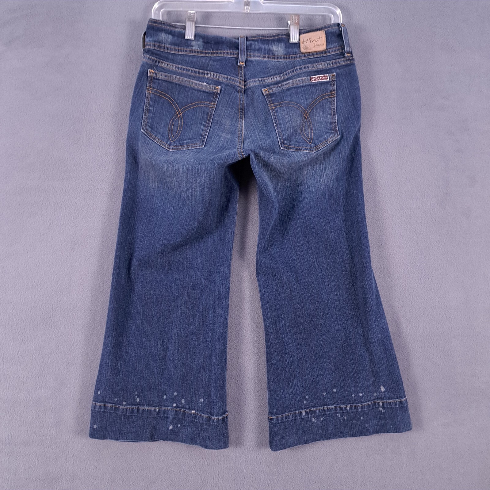 Hint Jeans Womens Juniors 7 Blue Stretch Denim Cropped Flare Leg Grunge