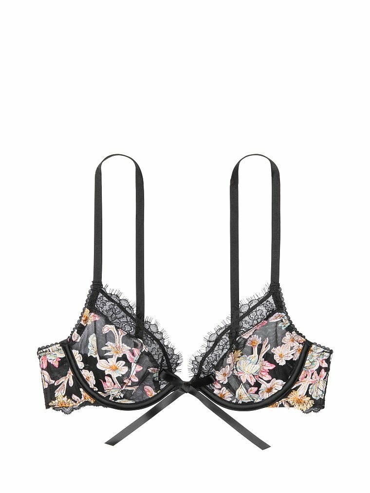 Victoria’s Secret DREAM ANGELS Unlined Demi Bra Black Floral Lace Mesh