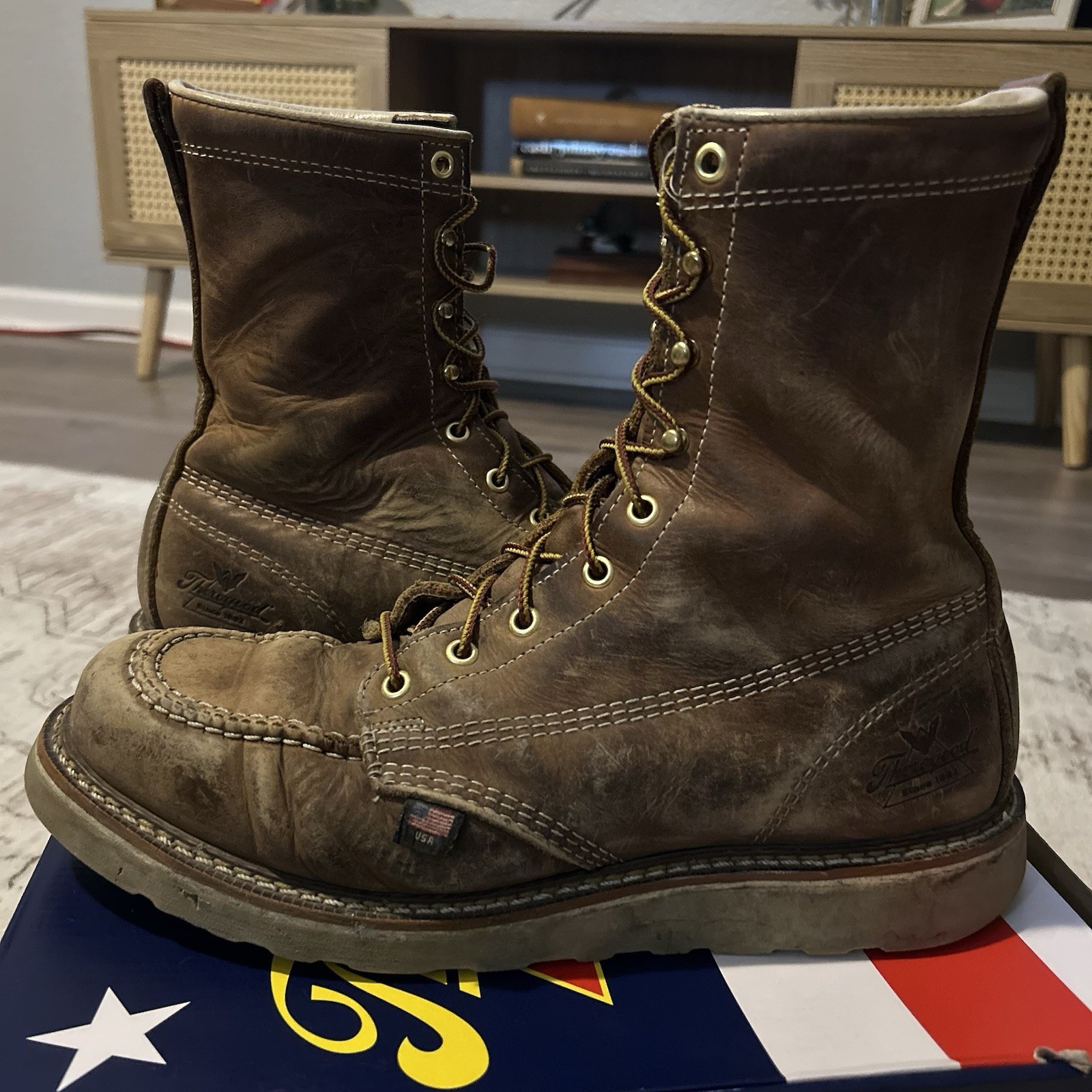 Thorogood Brown Leather Lace-Up 8” Waterproof Moc Toe Wedge Boot Men 11 EE