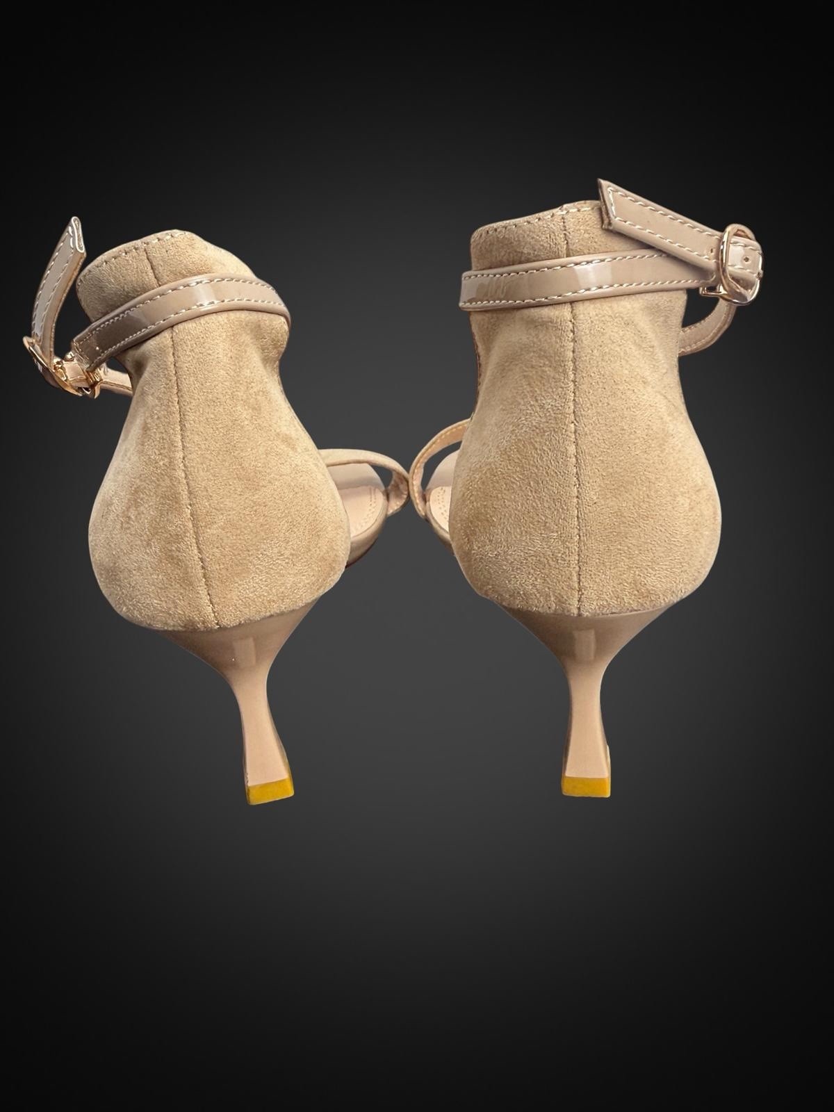 Miss Barley Women’s Beige Suede Strappy Ankle Strap Open Toe Heels EU 38