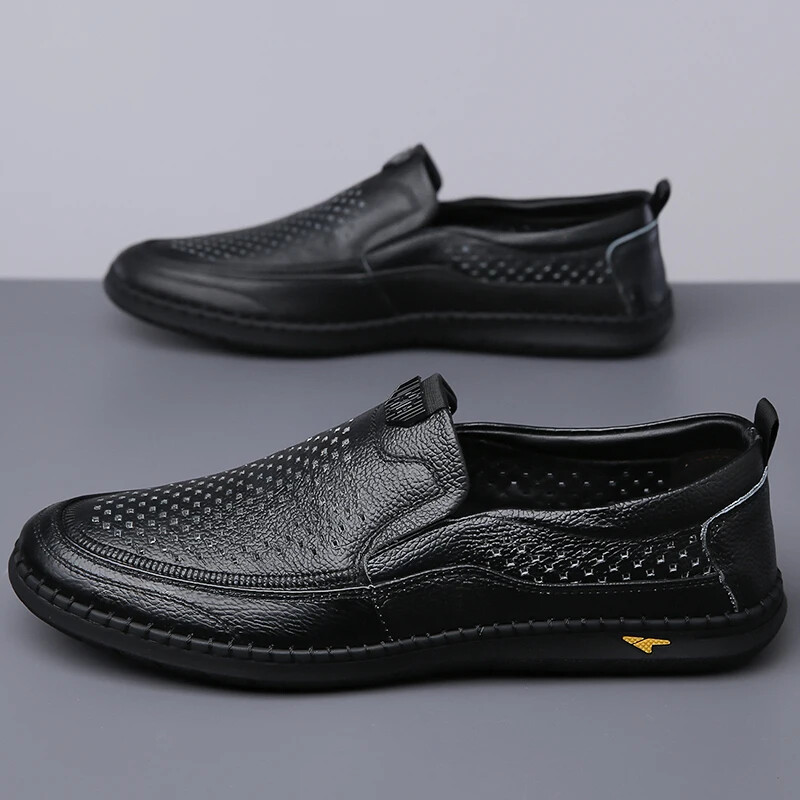 Men’s Casual Breathable Loafer Genuine Leather Moccasin Hollow Out Driving Shoes