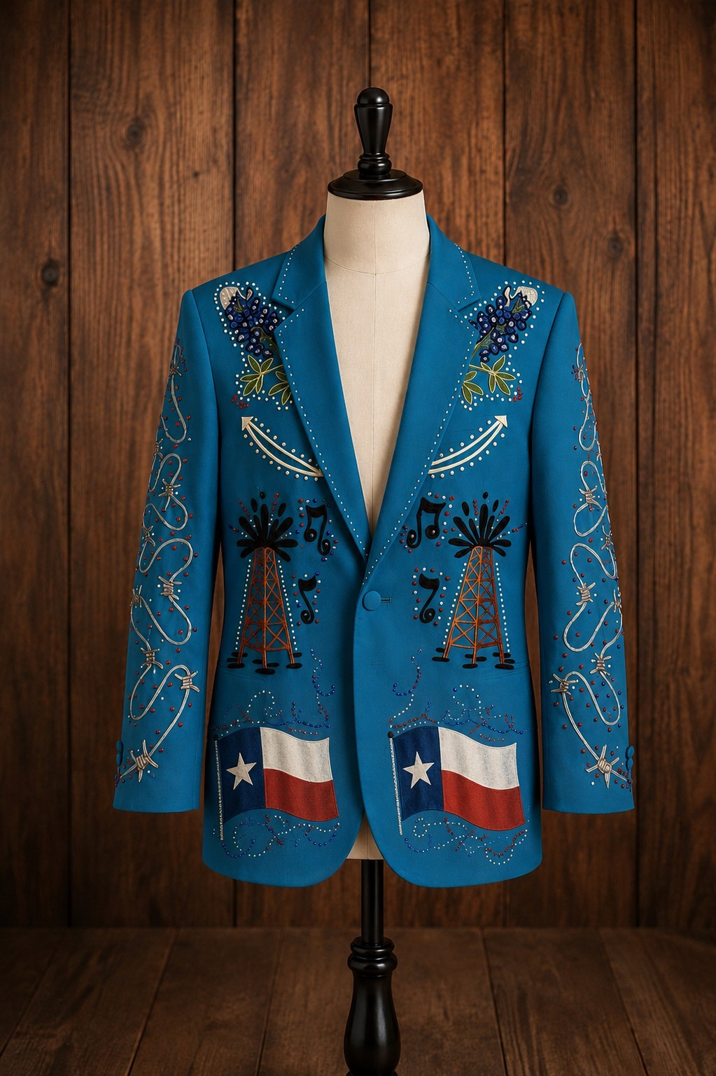 Men’s Custom Texas Flag Western Blazer Rhinestone Rodeo Country Music Jacket