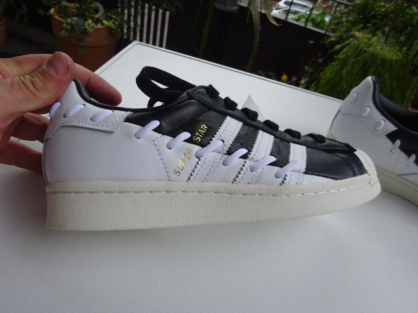 Adidas GX3419 stitched black white superstar trainers leather size 37 1/3 (UK4.5) new