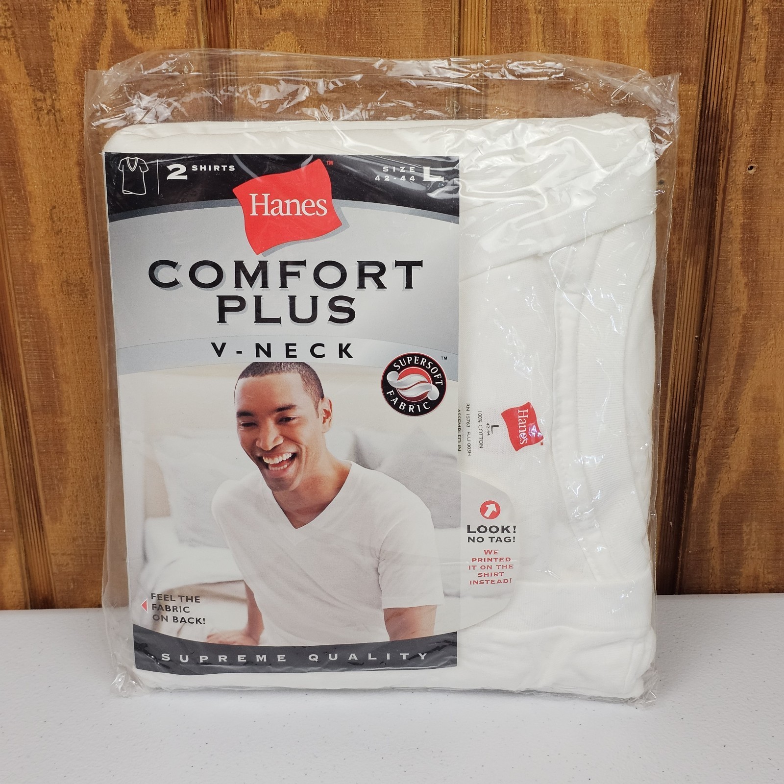 Vintage 2001 Hanes Comfort Plus V-Neck T Shirts Mens Large 2pk White Undershirt