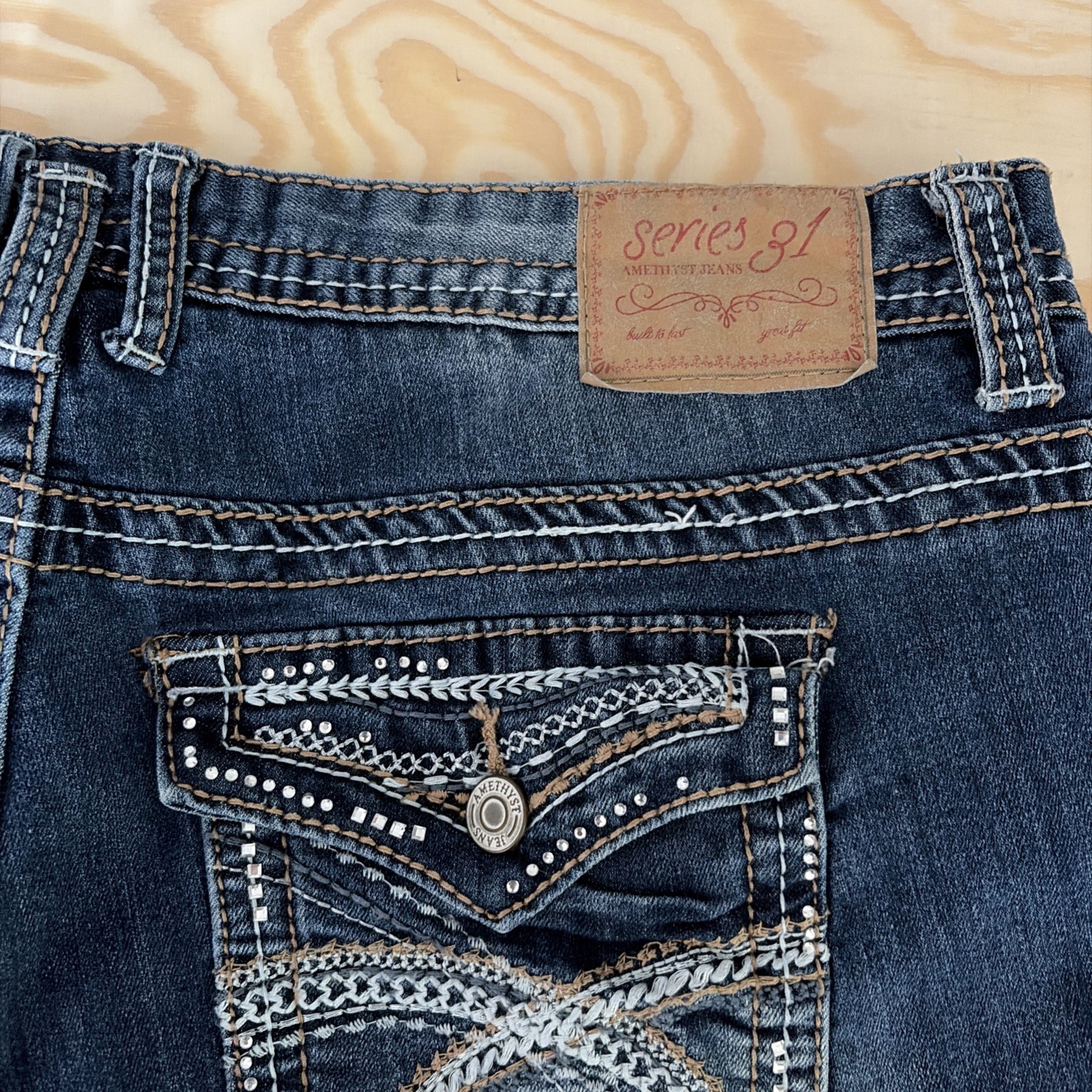 Series 31 Amethyst Jeans Womens 38×30 Blue Bootcut Pockets Embroidered