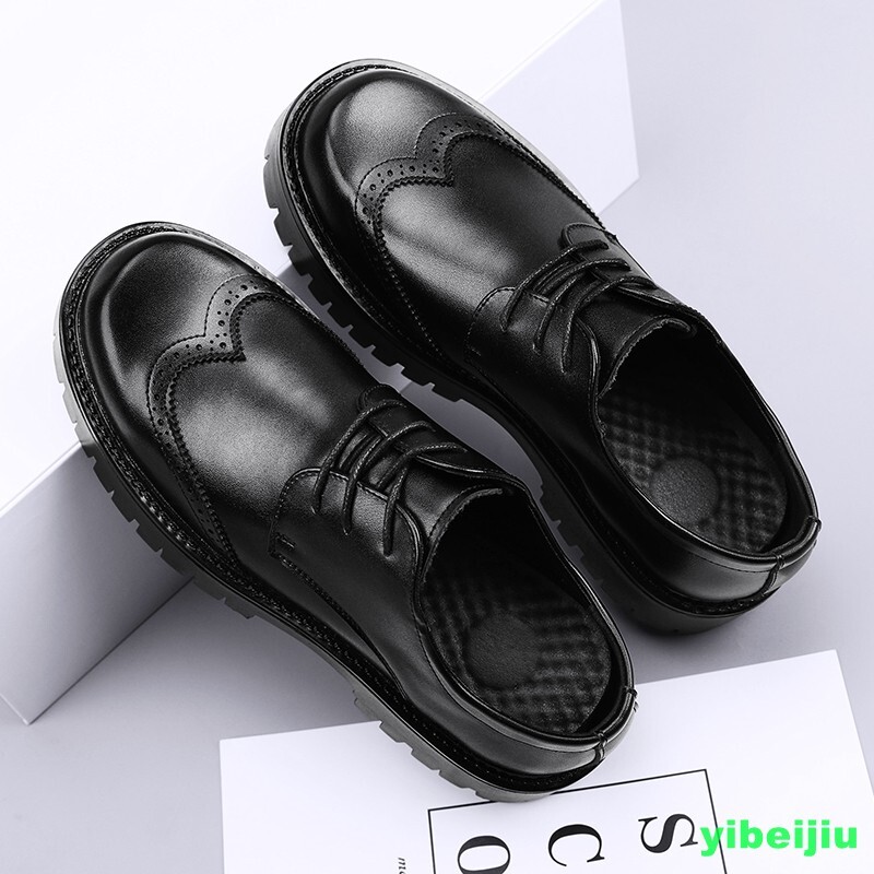 Mens Platform Derby Dress Formal Leather Shoes Wing Tip Thick Sole Big Round Toe