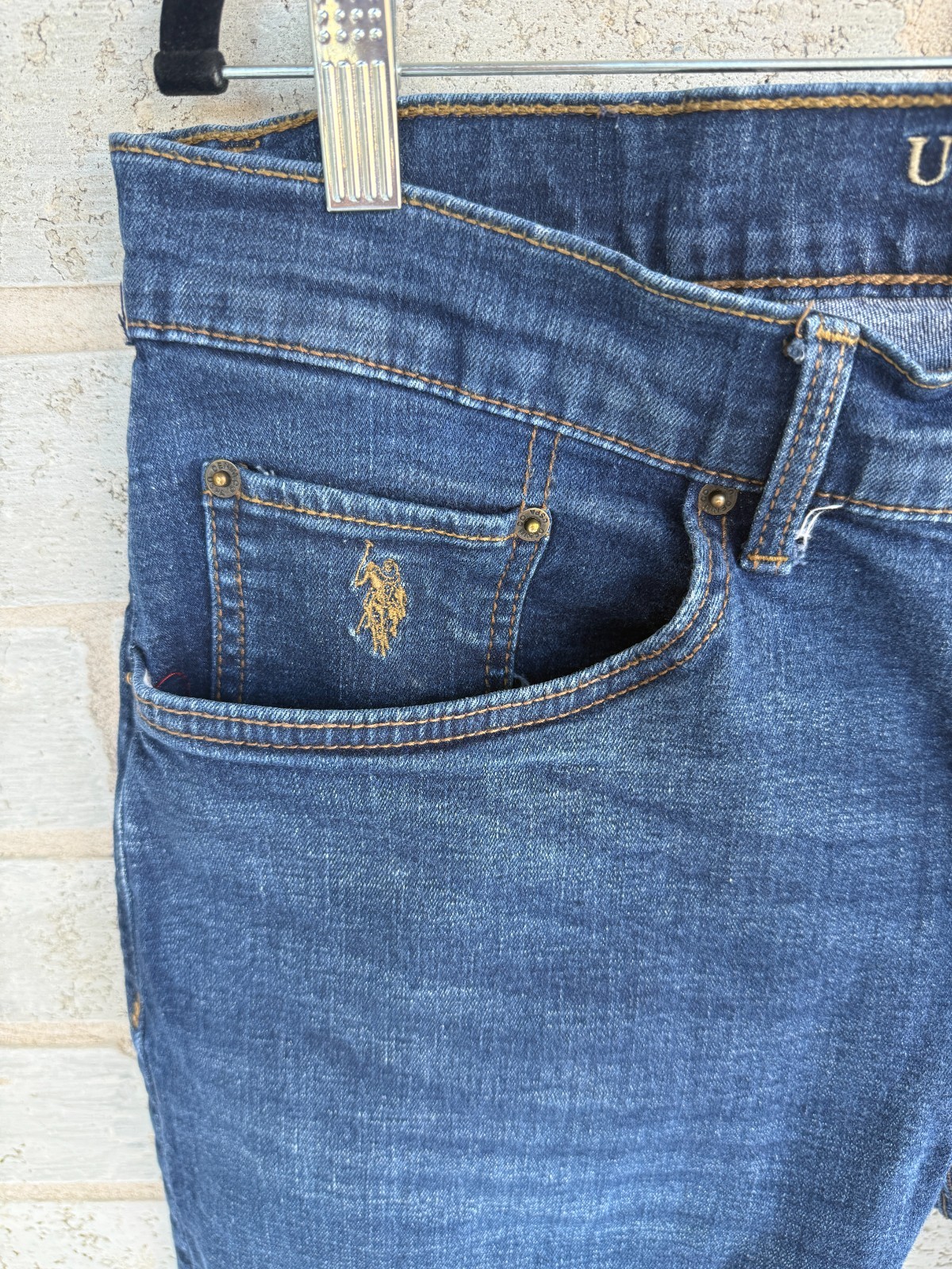 U.S. Polo Assn. Men’s Dark Wash Blue Denim Jeans Straight Fit Stretch 36W 30L