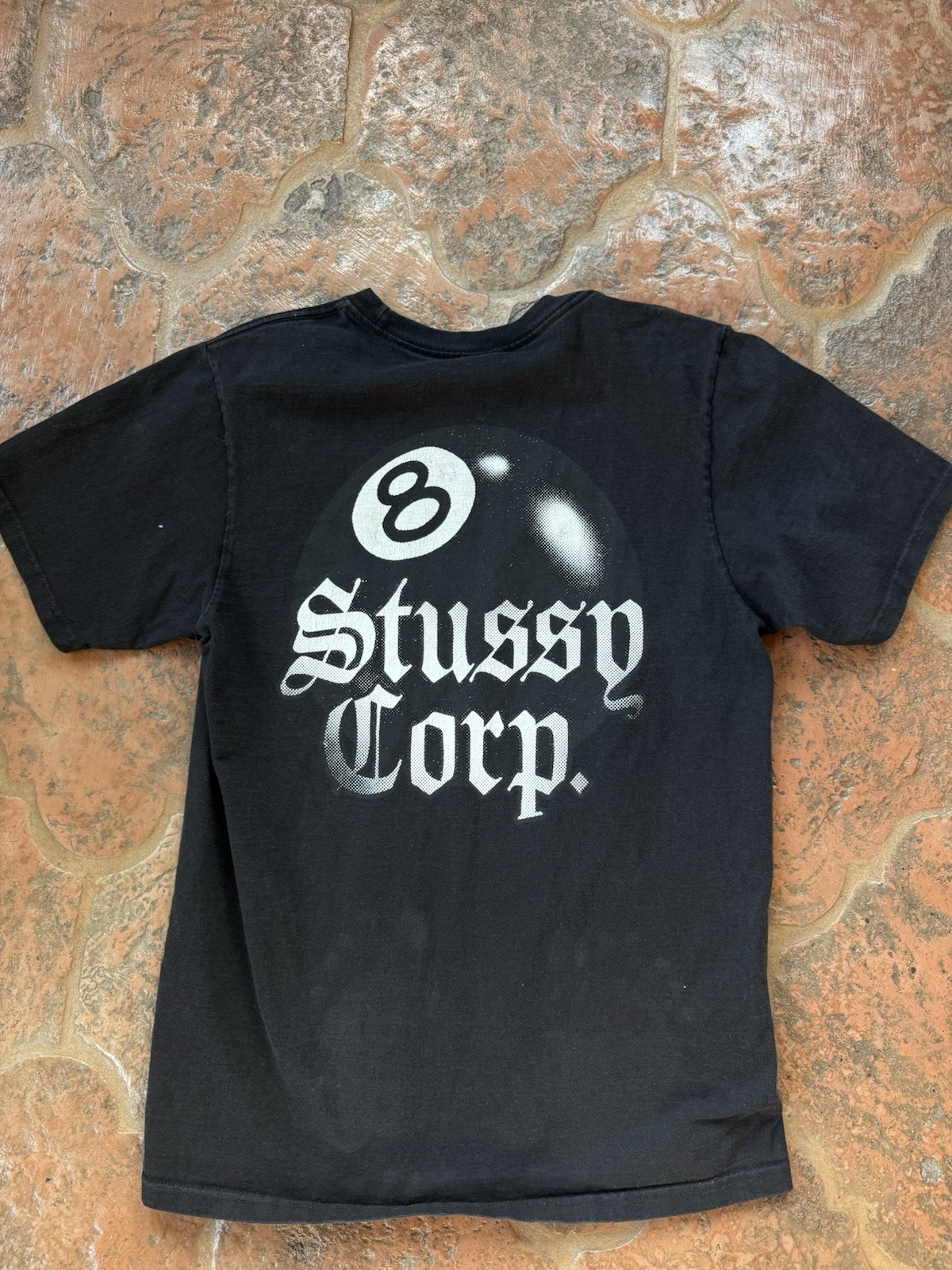 Stussy Corp 8 Ball Logo Graphic Tee Black Regular Fit Men’s S Crew Neck S