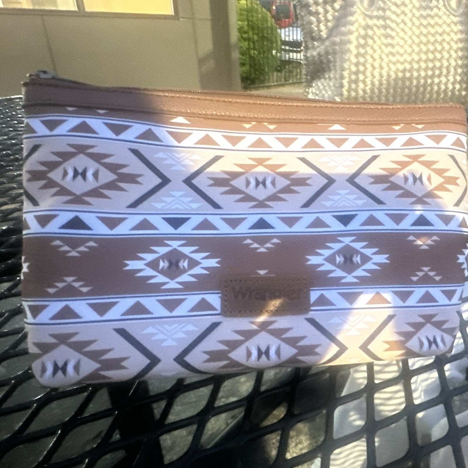 Wrangler Aztec Geometric Zip Clutch Pouch, Brown & Cream Rectangle
