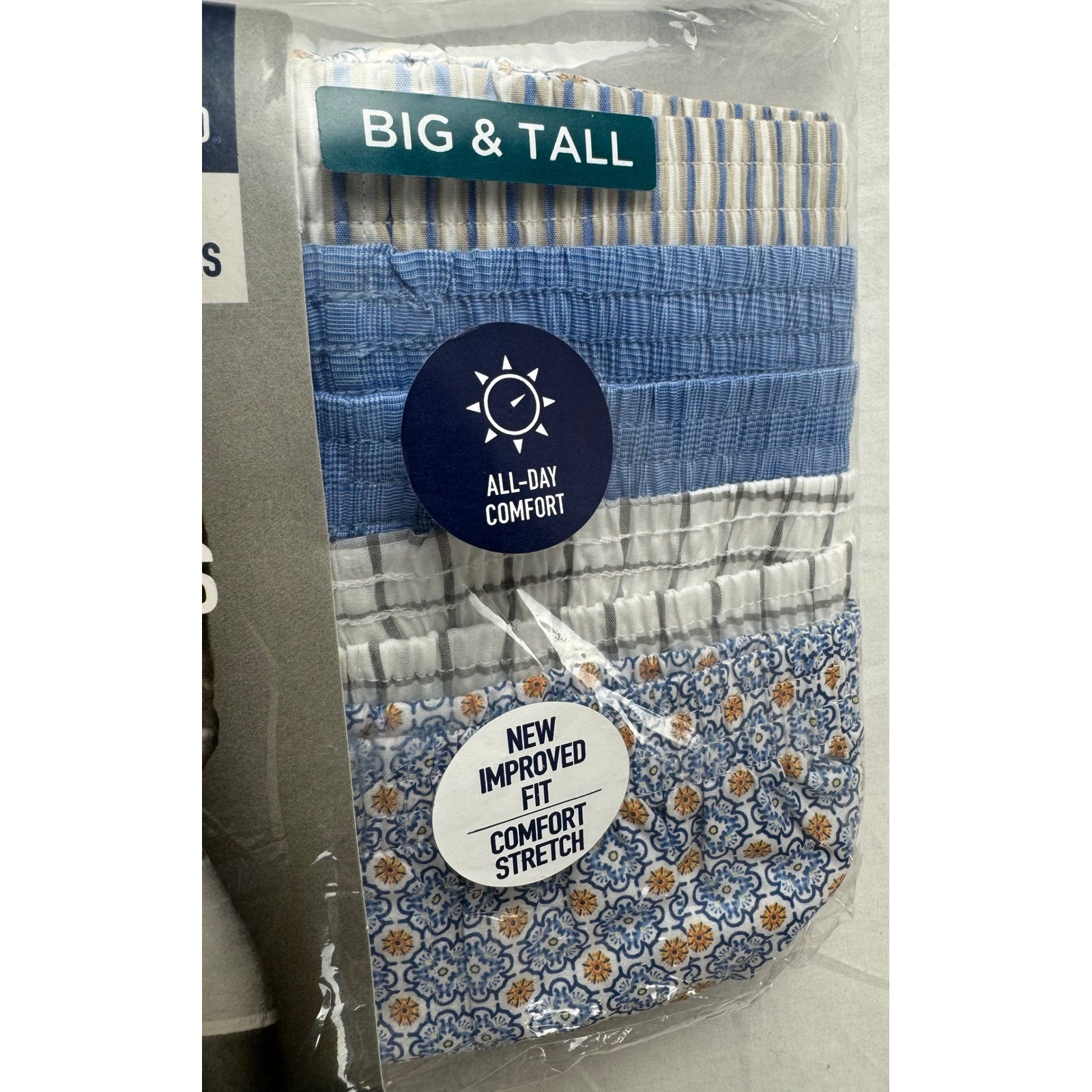Stafford Mens 4 Pack Big & Tall Woven Boxers 3XL Blue Gray Cotton