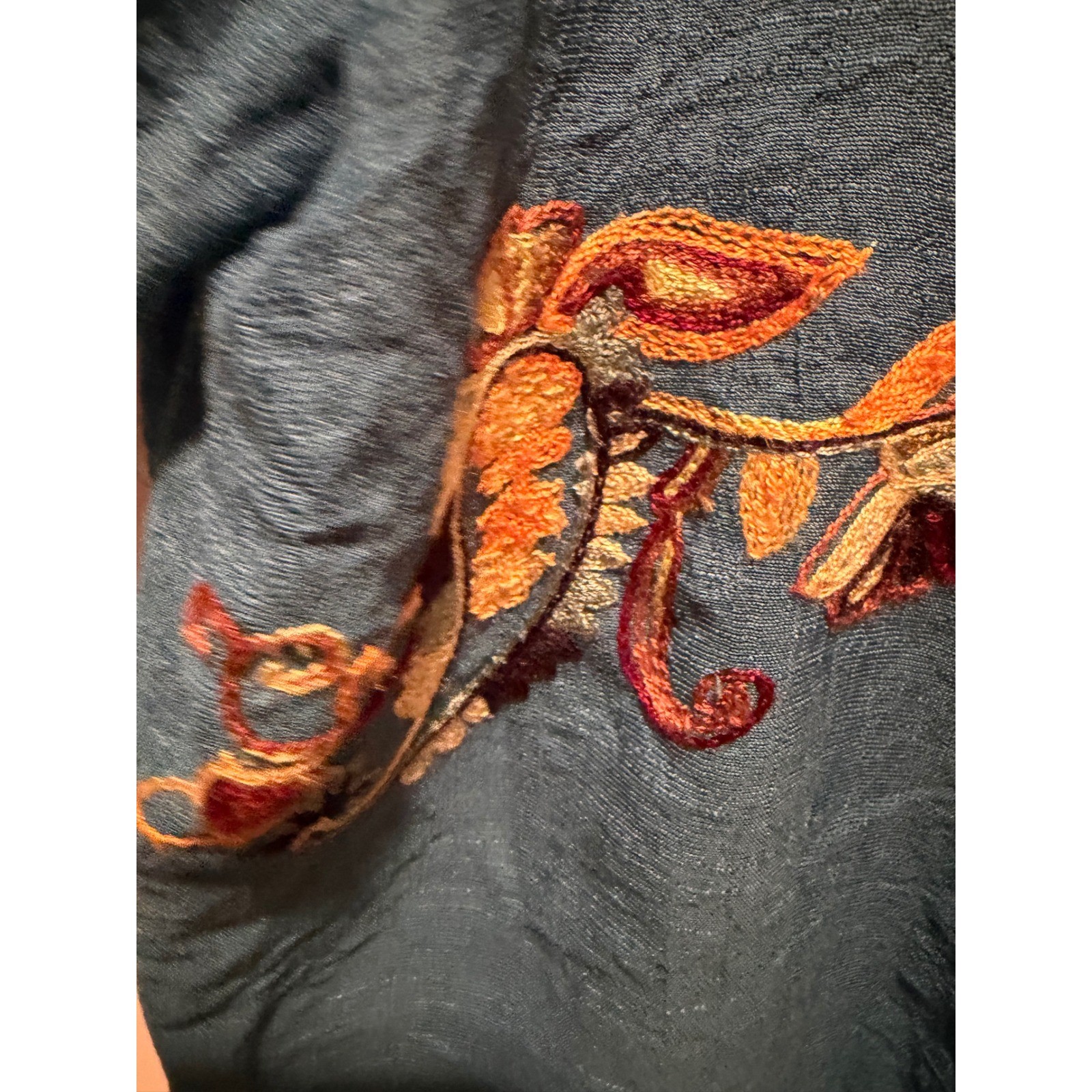 Fig and Flower Womens XL Teal Blue Embroidered Button Down Shirt Floral Boho Top