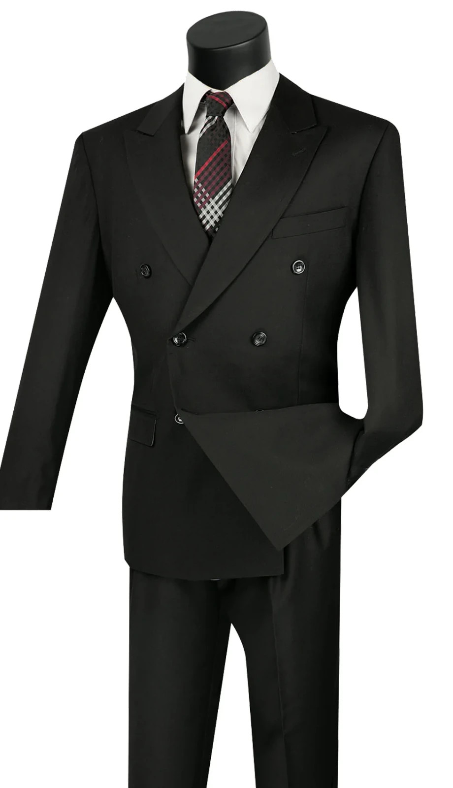 VINCI Black Men Double Breasted Classic Regular Fit Suit Elastic Waist NEW
