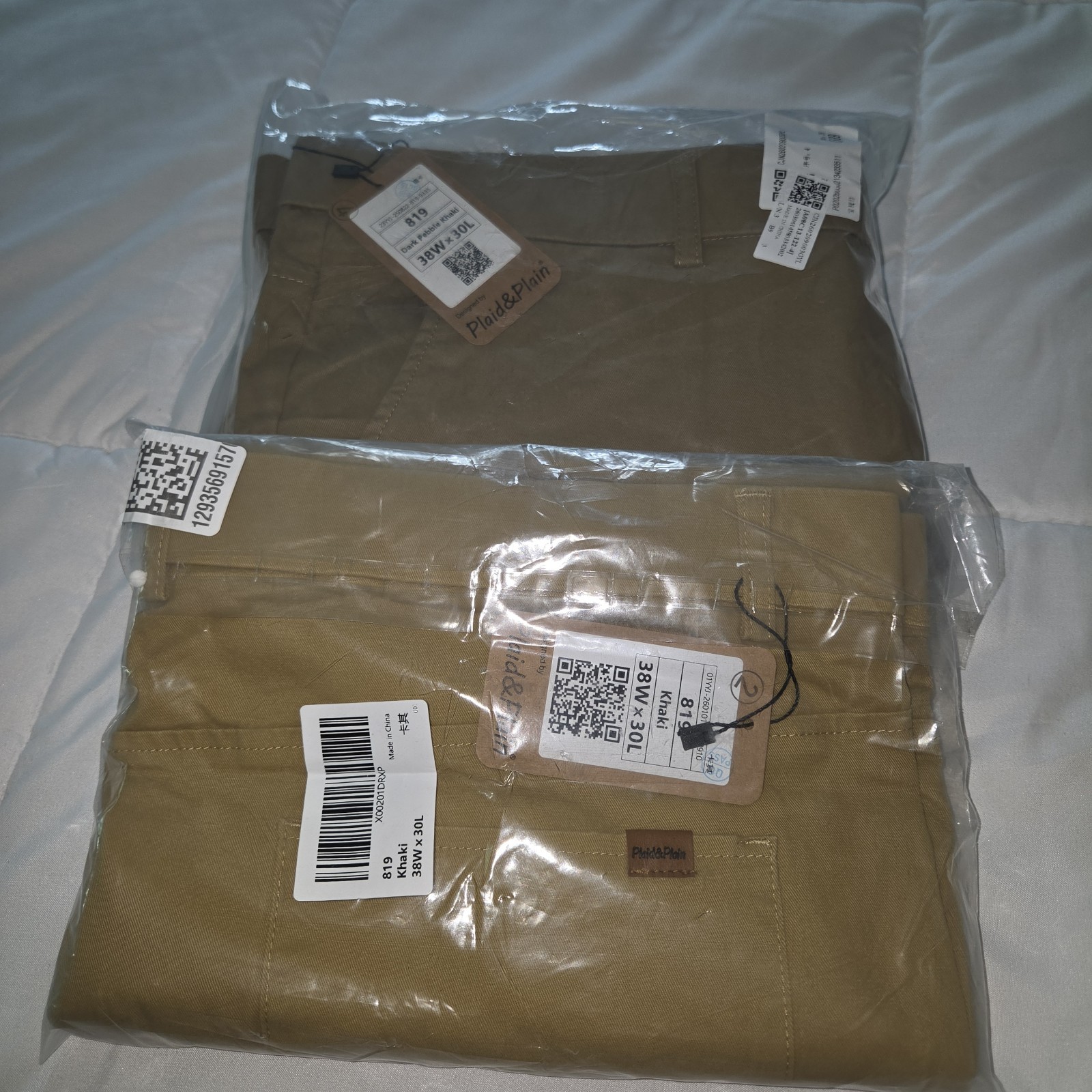 Plaid&Plain Men’s Skinny Fit Khaki Chino Pants 38W Tapered Flat Front NWT