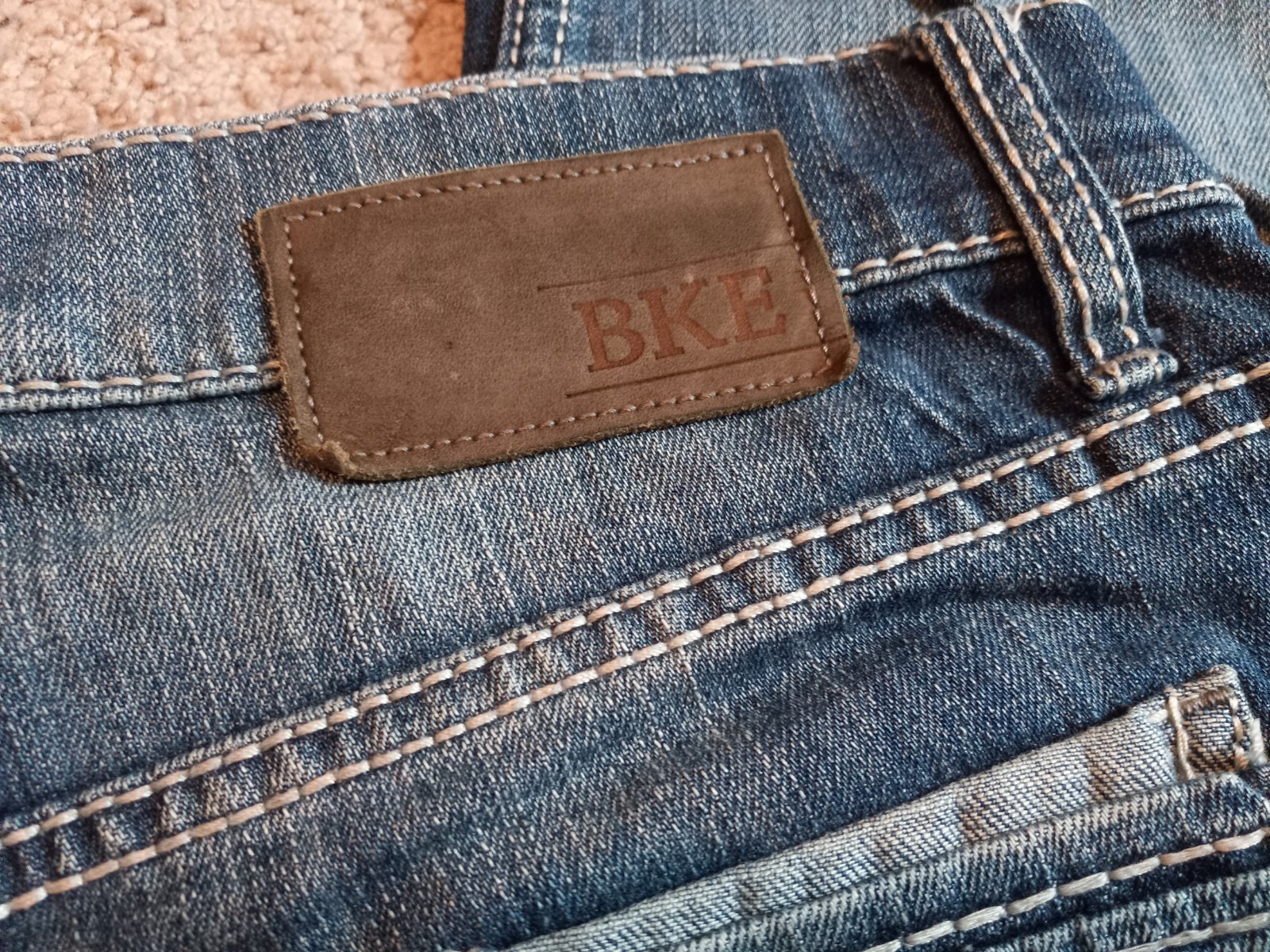 BKE Buckle BLUE Jeans Men 31L Jake Straight Leg Stretch Western Thick Stitch