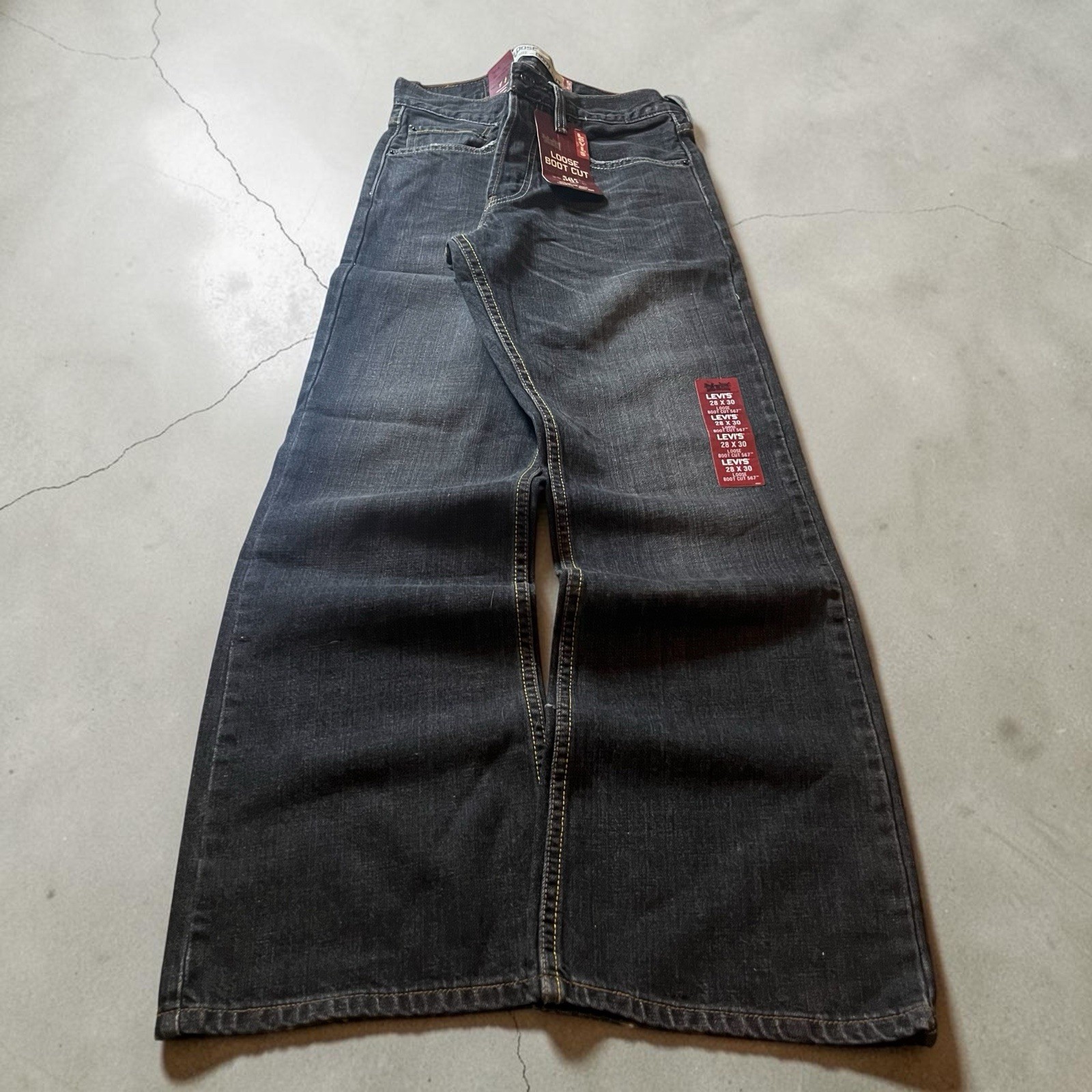 Y2K Deadstock Levi’s 567 Loose Bootcut Jeans Black Wash 28×28.5 Baggy Vintage