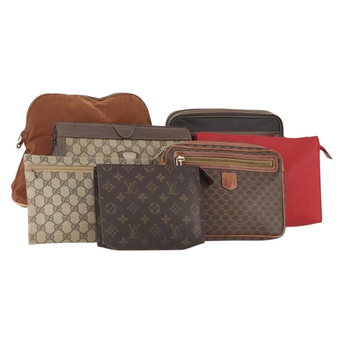 LOUIS VUITTON Saint Laurent Celine Hermes Gucci Bag PVC 7 Set Beige Auth 155795