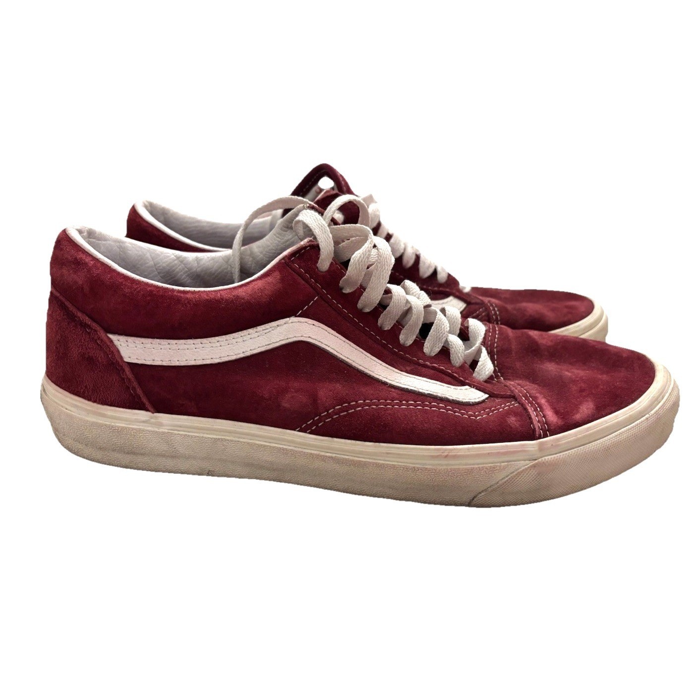 Vans Old Skool Shoes Men 10 Suede Burgundy Red Low Top Skate Stripe Eco Dry