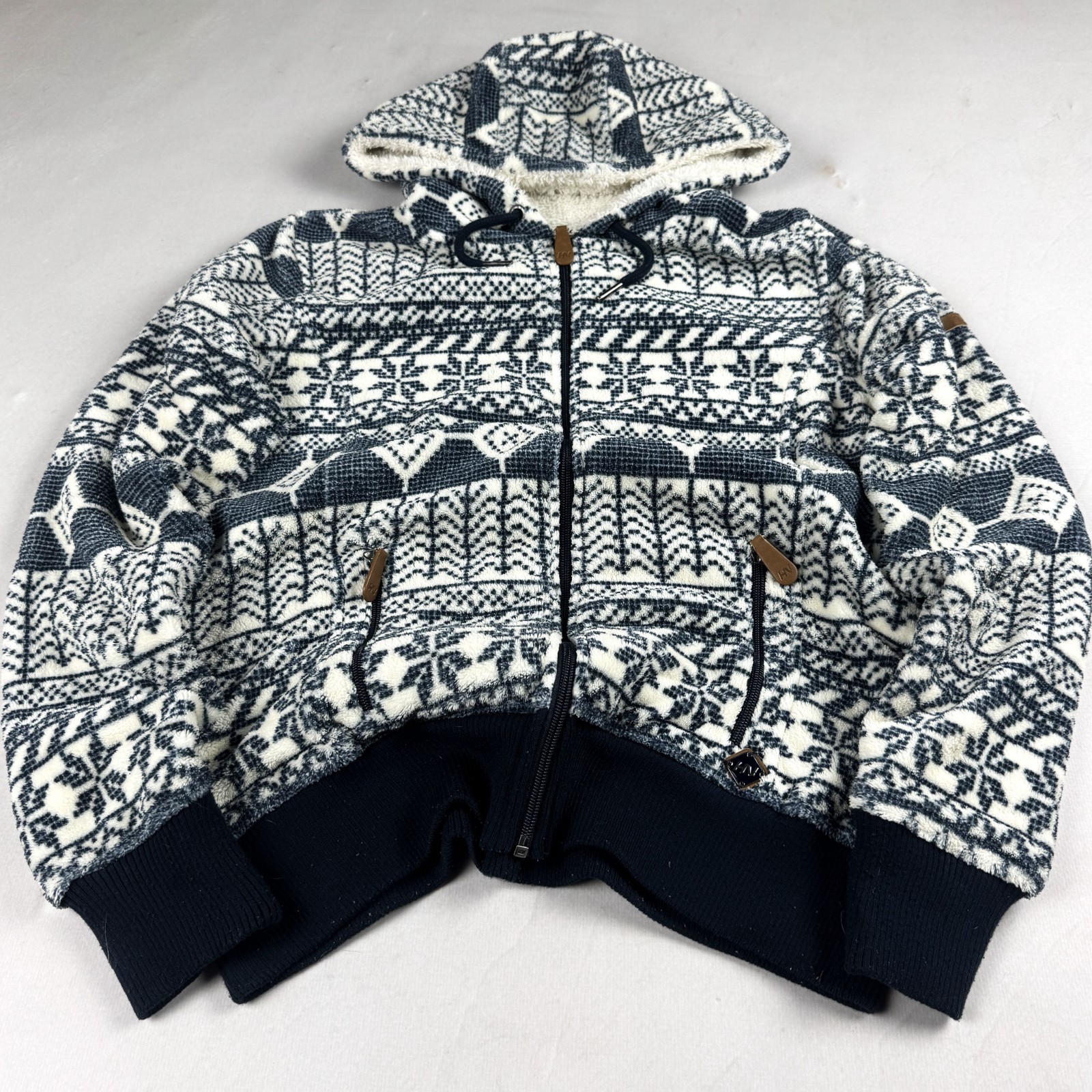 Womens Nordic Pattern Fleece Hoodie Sherpa Lined Full Zip Winter Cozy Outdoor