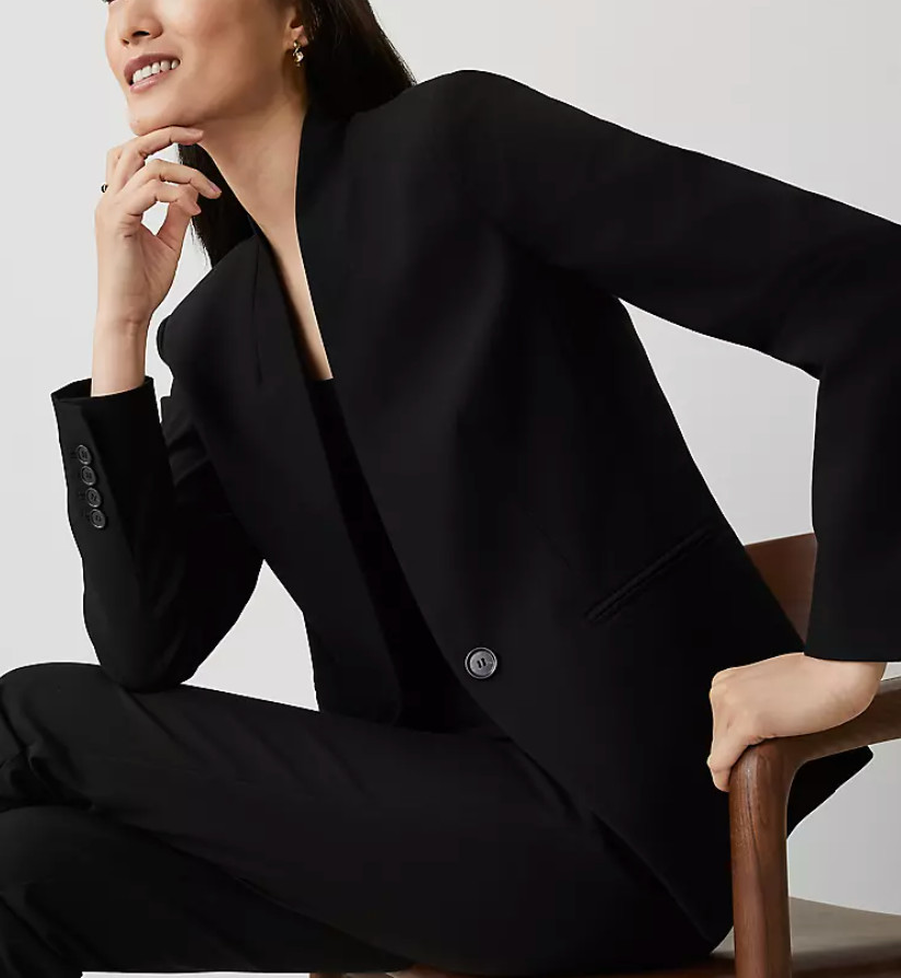 NEW ANN TAYLOR BLACK CUTAWAY BI-STRETCH BLAZER JACKET SZ 4P 4 PETITE