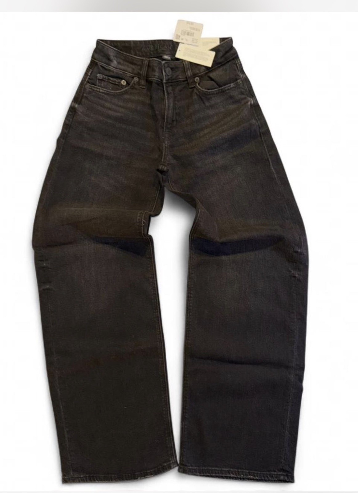 American Eagle Wide-Leg Baggy Low-Rise Stretch Denim Jeans Faded Black Women