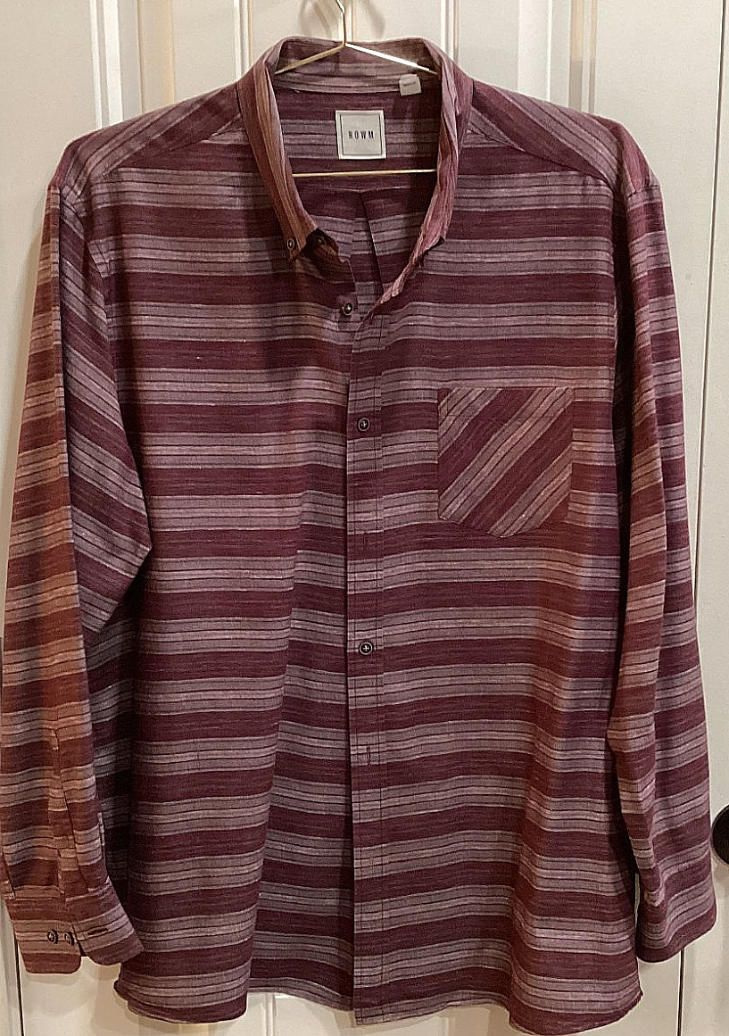 Maroon/Grey Large Stripe Men Sz XL Button Down Long Sleeve Shirt Work or Casual