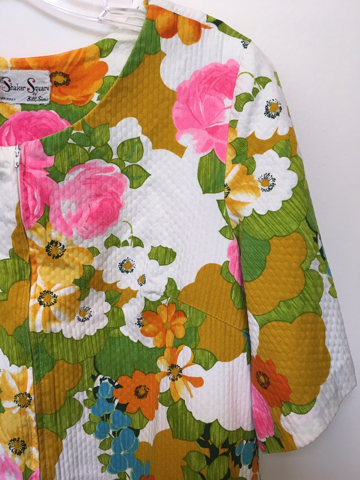 Shaker Square by Bill Sims Vintage Housecoat Front Pockets Metal Zip 60s M/L