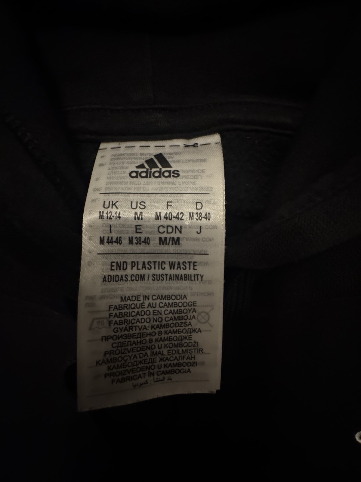 Pre Owned Excellent Adidas Pullover Hoodie Sweatshirt Embroidered Black Men Sz M