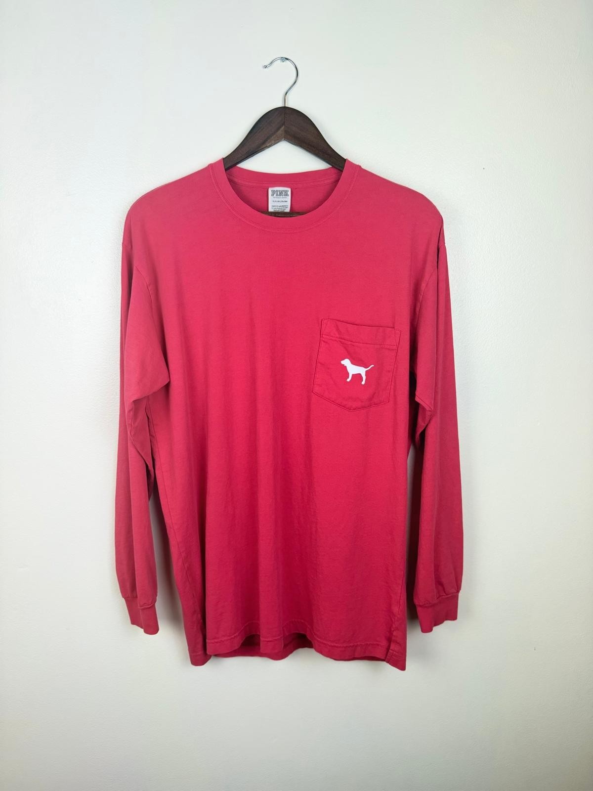 Pink Victoria Secret Graphic Long Sleeve Shirt S Y2K Preppy Cotton Tee 86 Back