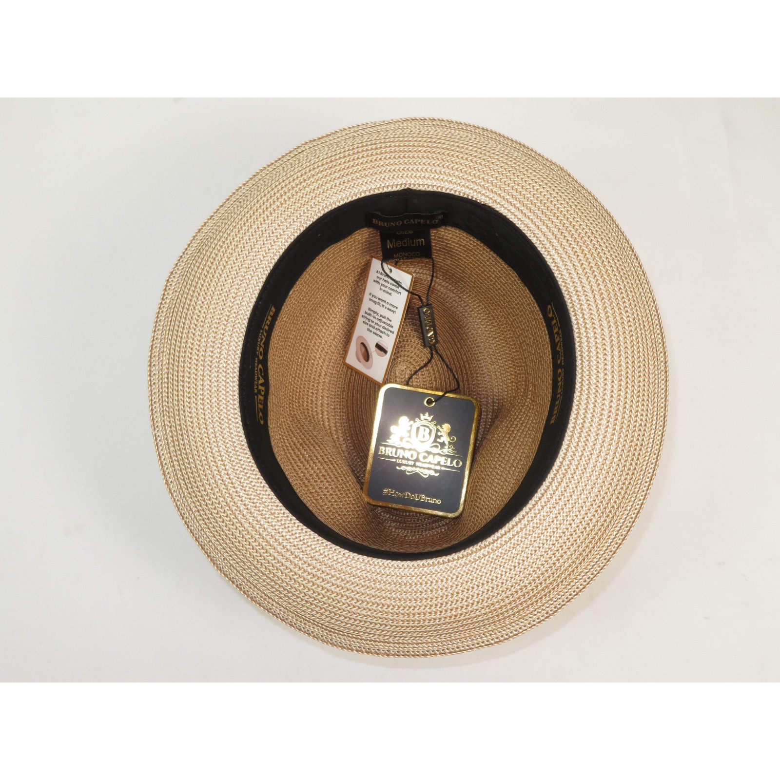Men’s Bruno Capelo Natural Straw Fedora Hat MONOCO MC791 Ivory/Cognac