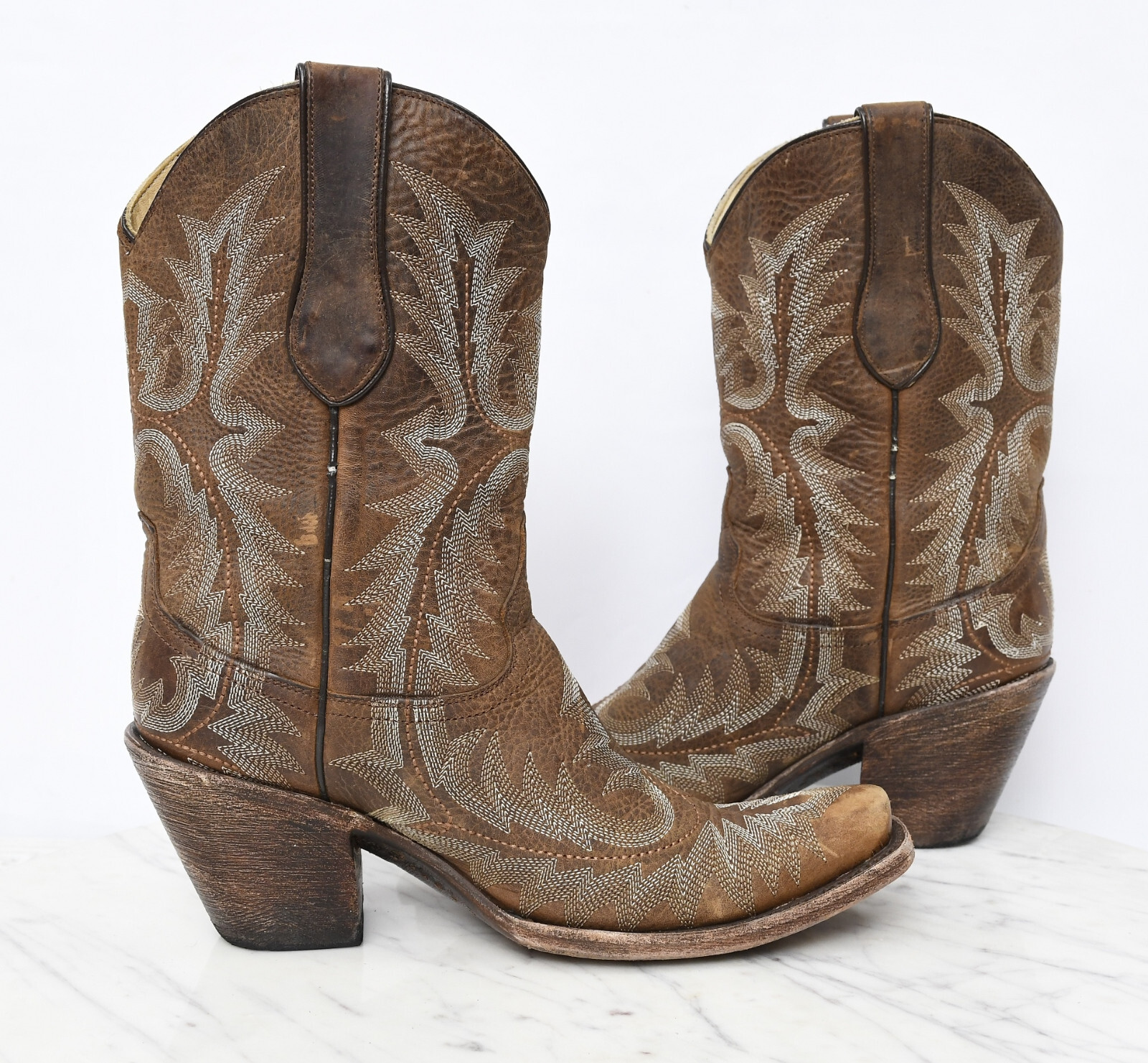 CORRAL G1902 LEATHER STITCHED Brown WESTERN Cowgirl Riding BOOTS Womens Sz 8