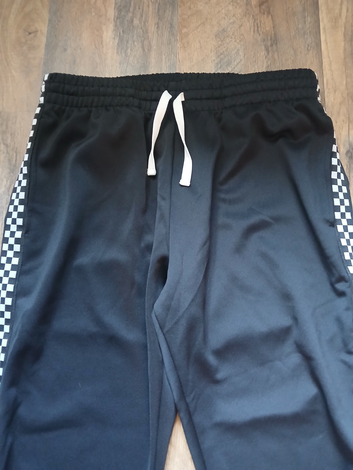Arizona Jean Co. Men’s L Slim Black Track Pants Check Stripe Drawstring Pockets