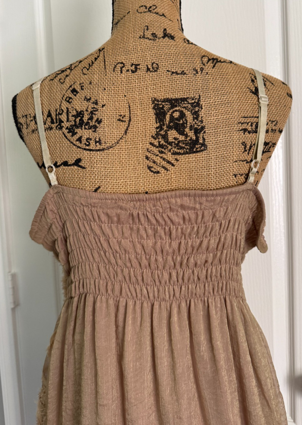 Pretty Angel Shift Dress Floral Boho Babydoll Smocked Lined Tattered Silk L