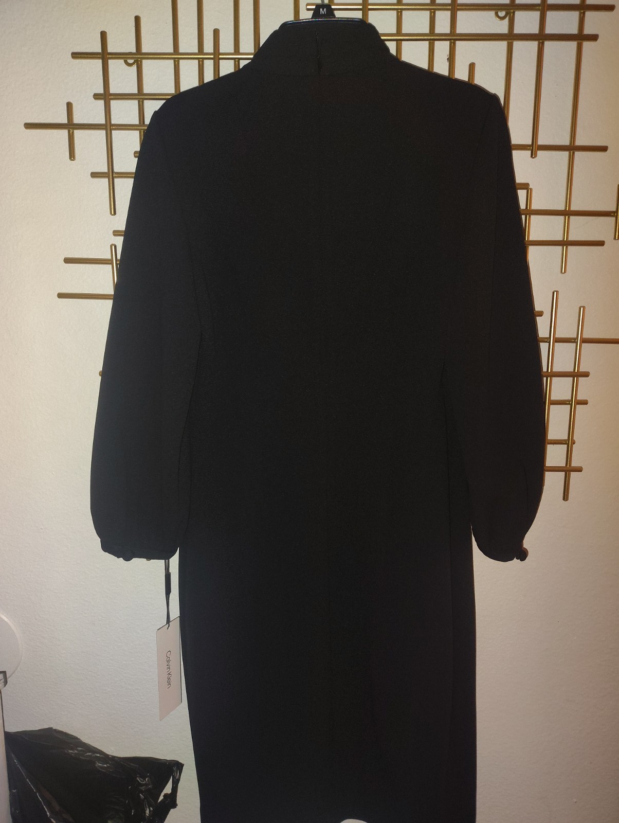 Calvin Klein Black Mock Neck Shift Dress Size 4 3/4 Sleeve Knee Length Women