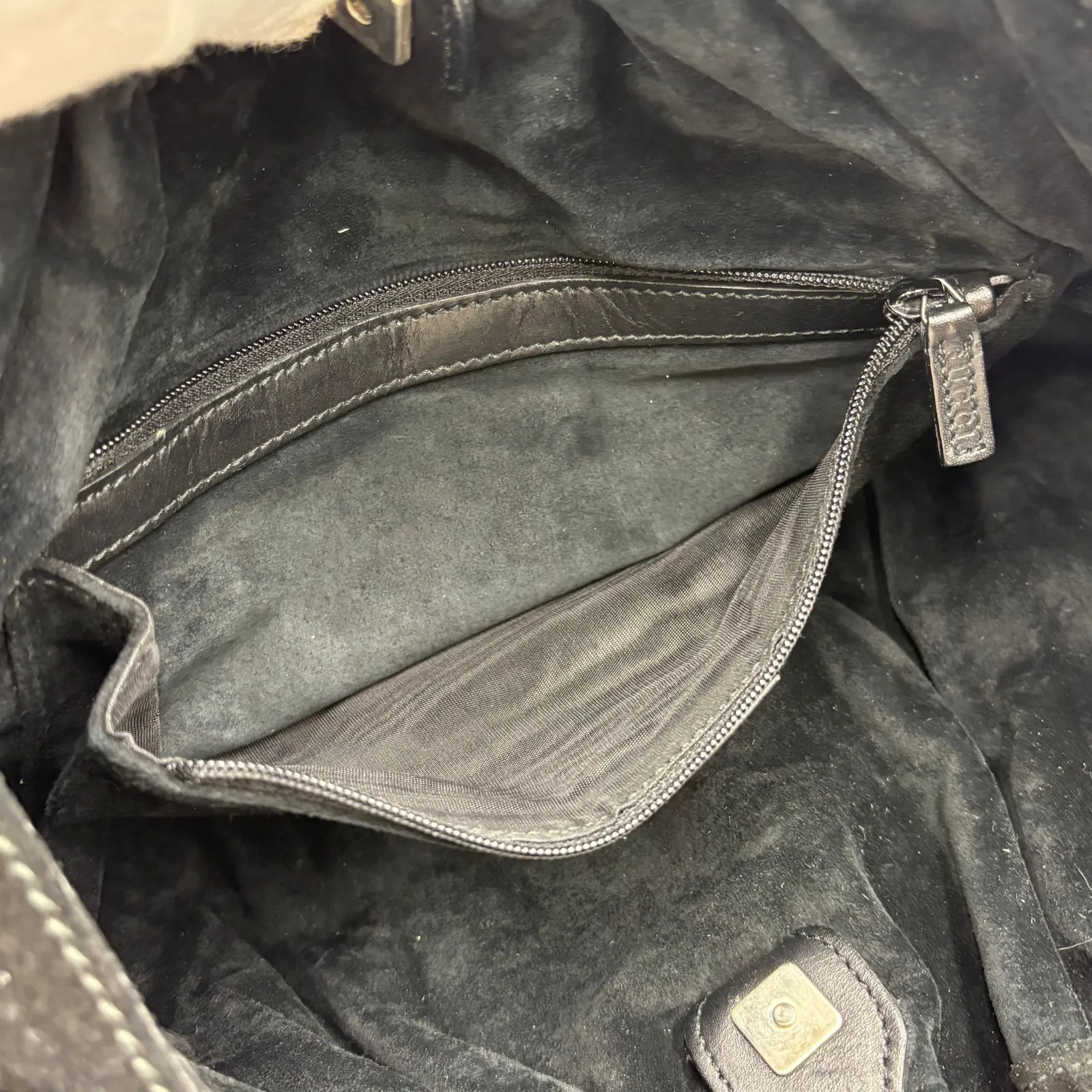 Auth Gucci Tom Ford Era Suede Handbag Black SV Plate 001 4335 2Y6585