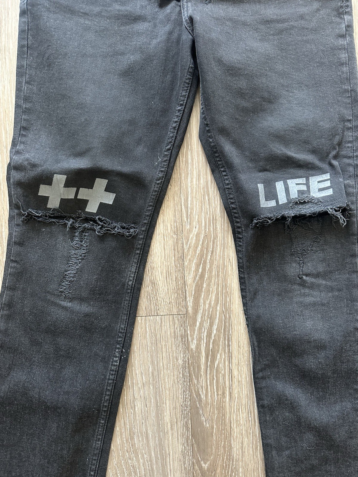 Ksubi Men’s Black Skinny Slim Fit Distressed Logo Denim Jeans Size 34