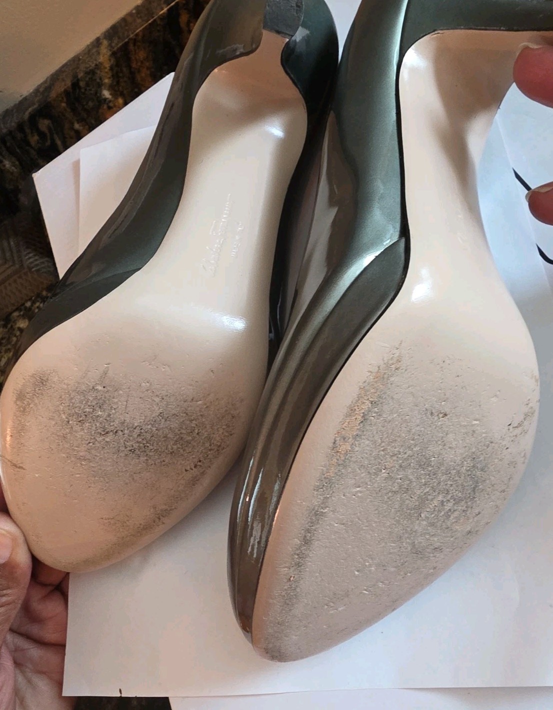 Salvatore Ferragamo Women’s Size 10 Gray/greenish 3.5 Inch Heels