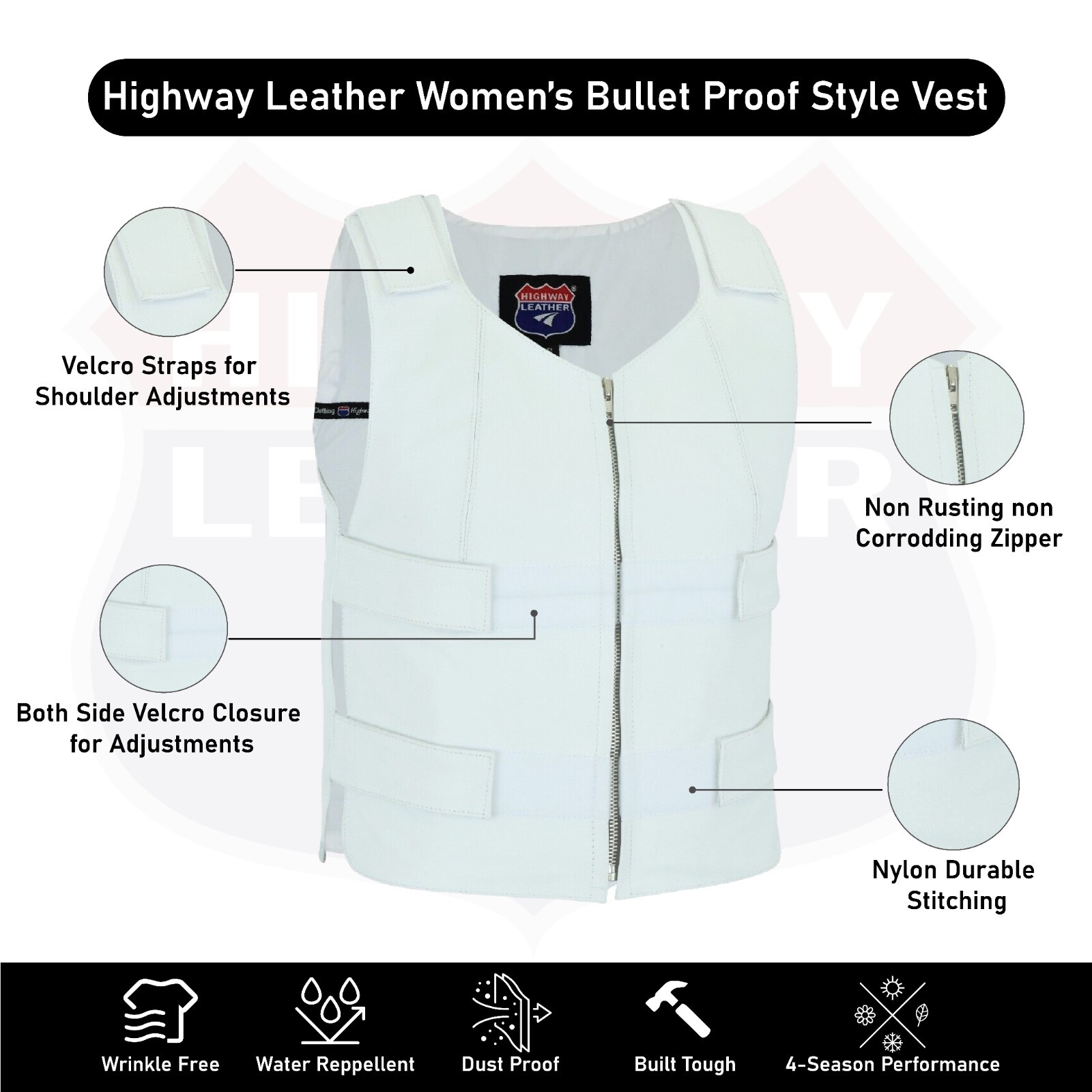 White Women Bullet Proof style Leather Motorcycle Vest for bikers Club Tactical