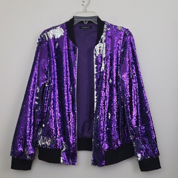 NWOT Haoduoyi Purple & Silver Sequin Zip Jacket (READ XL Size Change) 10 M
