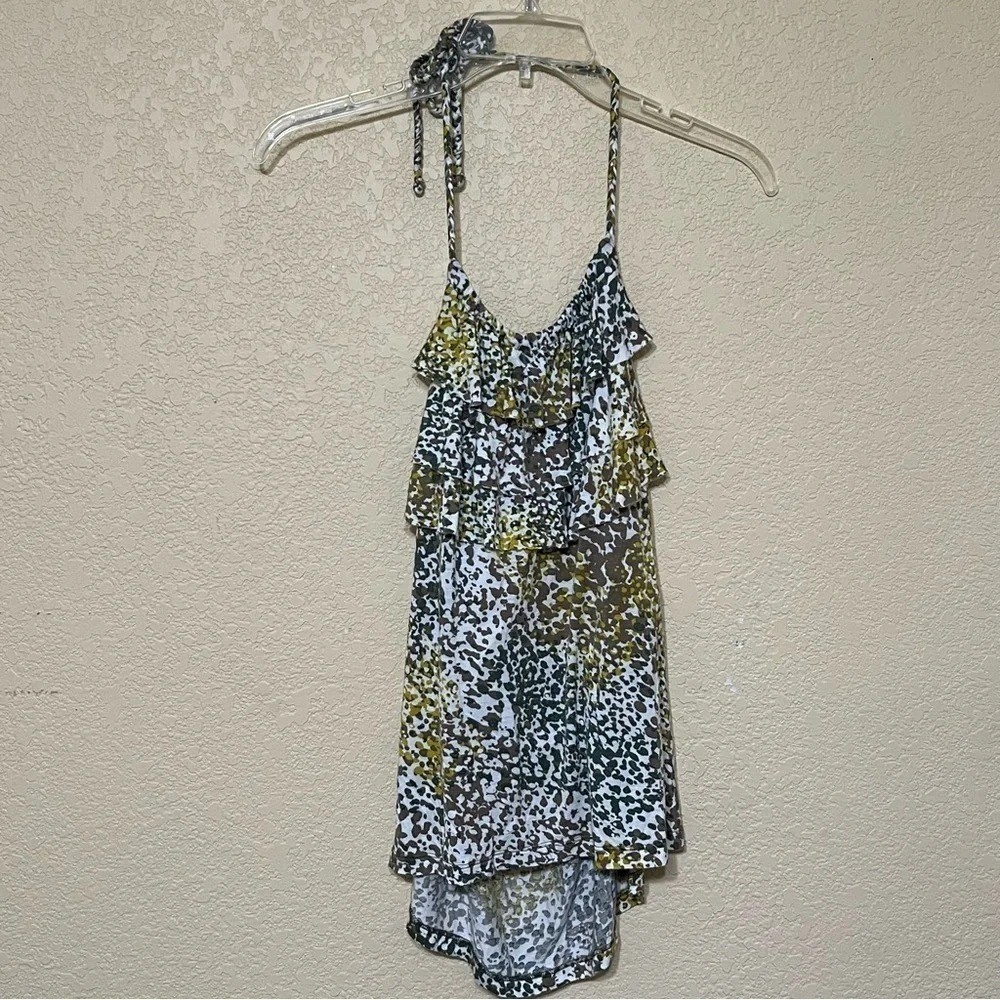 Banana Republic Ruffle Halter top Medium Abstract Print Open Back