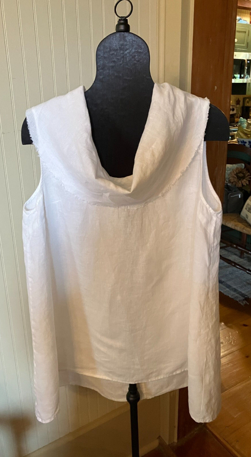 aiden lane ~White~Raw Edges~Hilo Hem~Beachy~Coastal Vibe~Resort Wear~Blouse~XL?